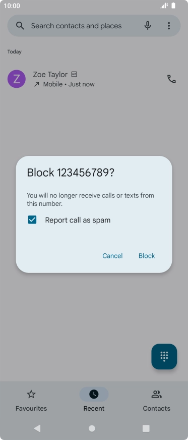 To report the number as spam, press the field next to 