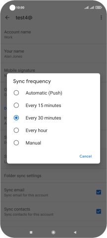 Press the required setting.