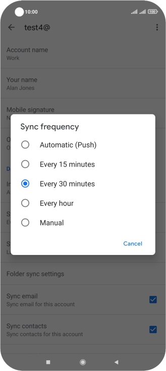 Press the required setting.