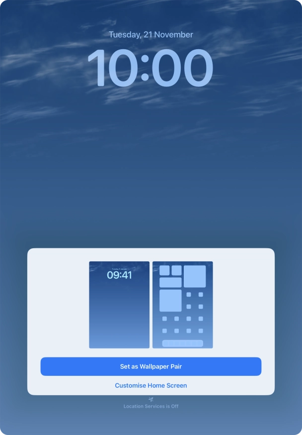 To use the same colour theme on the home screen, press Set as Wallpaper Pair. To use the same colour theme on the home screen, press Set as Wallpaper Pair.