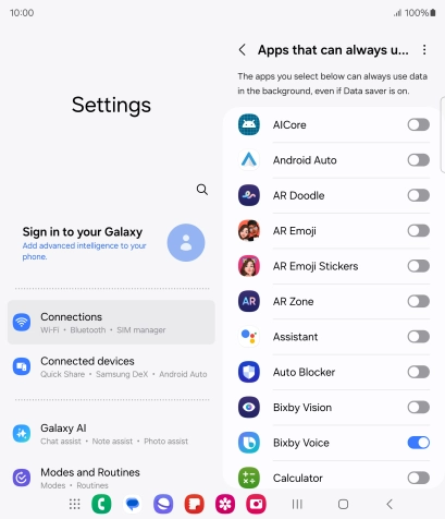 Press the indicators next to the required apps to turn the function on or off.
