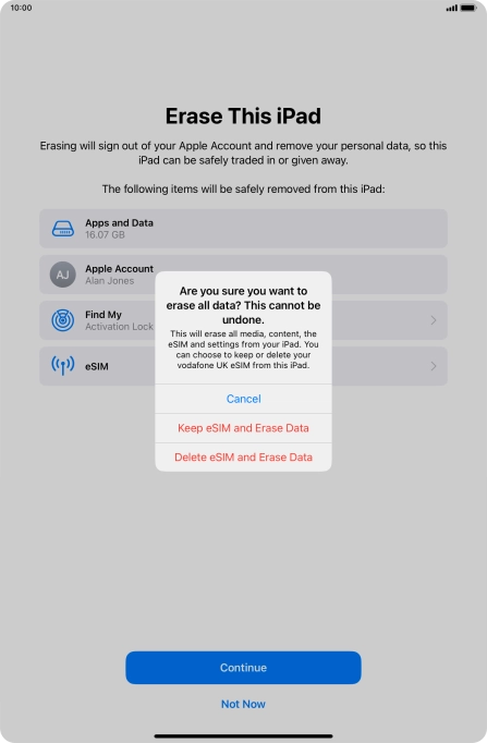 Press the required setting.