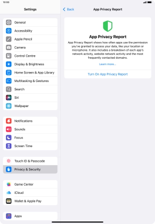 Press Turn On App Privacy Report to turn on the function.