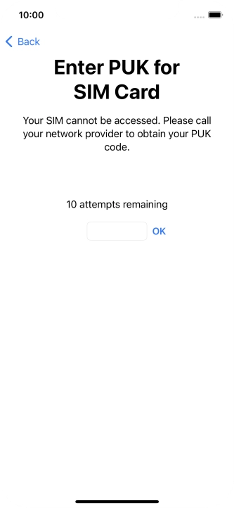 Key in the PUK and press OK.
