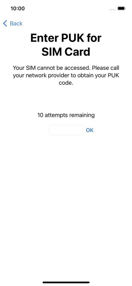 Key in the PUK and press OK.