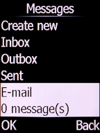 Select E-mail and press the Left selection key.