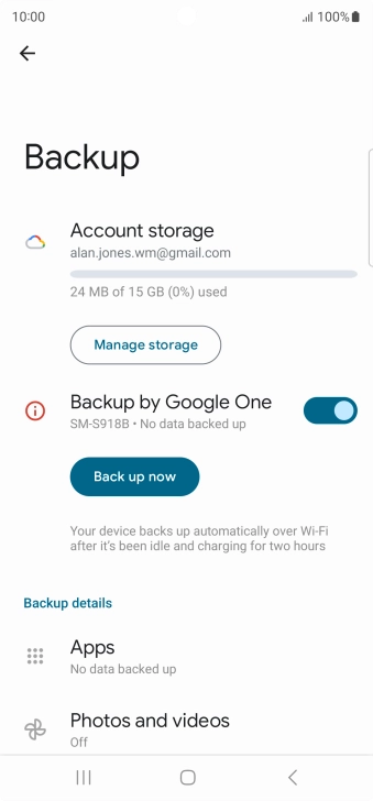 Press Back up now and wait while the phone memory is backed up.