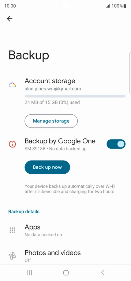 Press Back up now and wait while the phone memory is backed up.