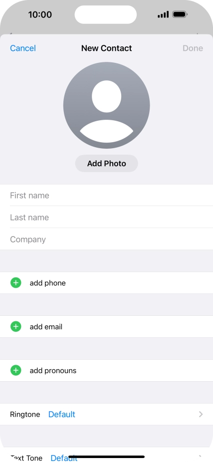 Press First name and key in the first name. Press First name and key in the first name.
