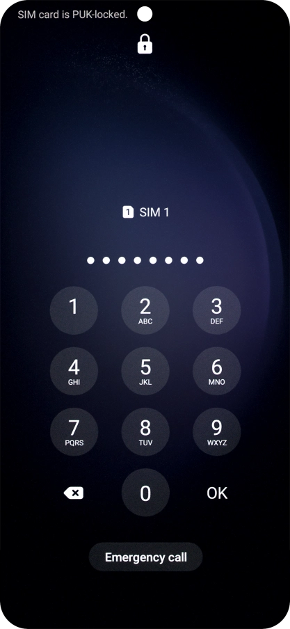 Key in the PUK and press OK.
