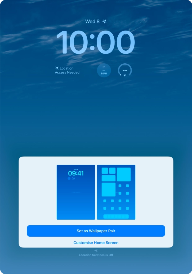 To use the same colour theme on the home screen, press Set as Wallpaper Pair. To use the same colour theme on the home screen, press Set as Wallpaper Pair.