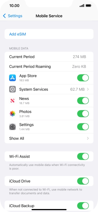The total data usage is displayed next to Current Period. The total data usage is displayed next to Current Period.