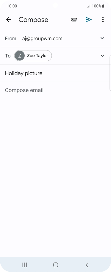 Press the text input field and write the text for your email message. Press the text input field and write the text for your email message.