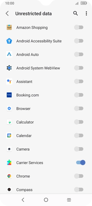 Press the indicators next to the required apps to turn the function on or off.