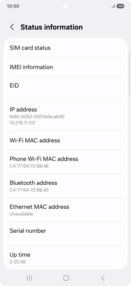 Your phone's EID number is displayed below EID.