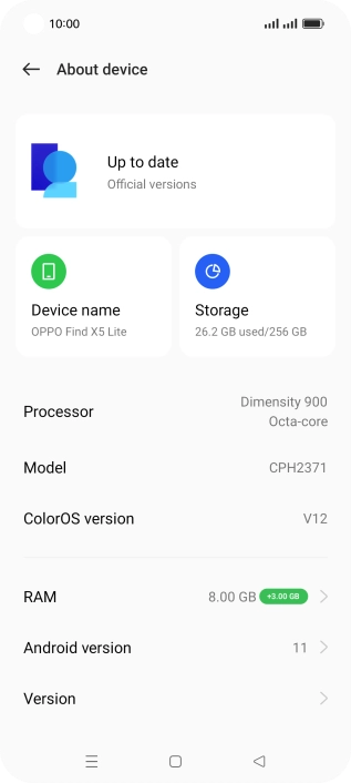 Your phone's software version is displayed below Android version.