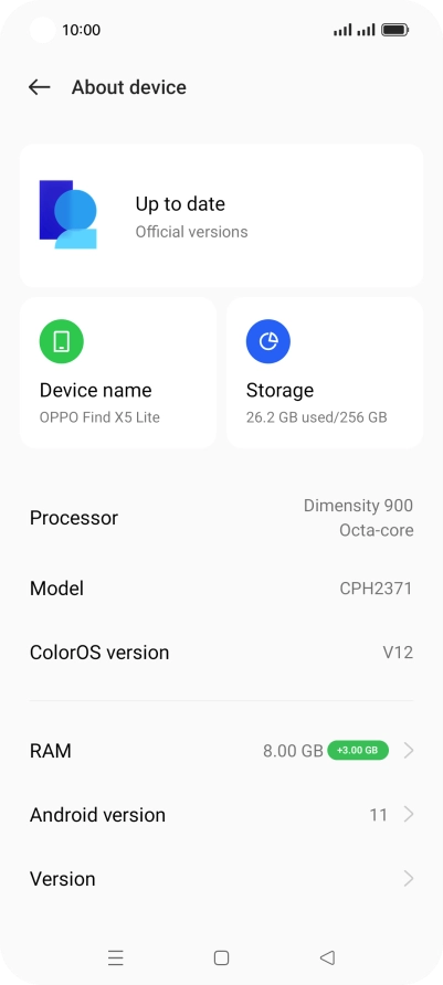 Your phone's software version is displayed below Android version.
