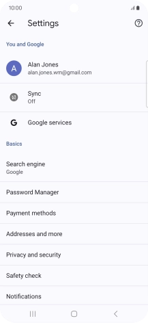 Press Privacy and security.