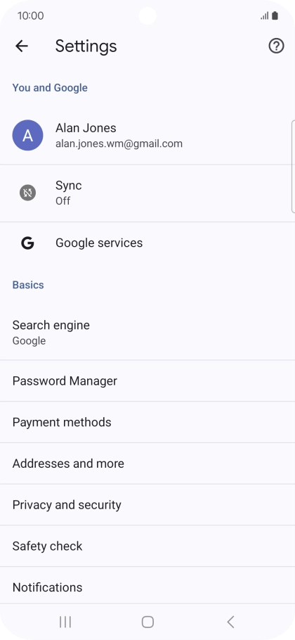 Press Privacy and security.