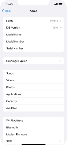 Your phone's software version is displayed next to iOS Version. Your phone's software version is displayed next to iOS Version.