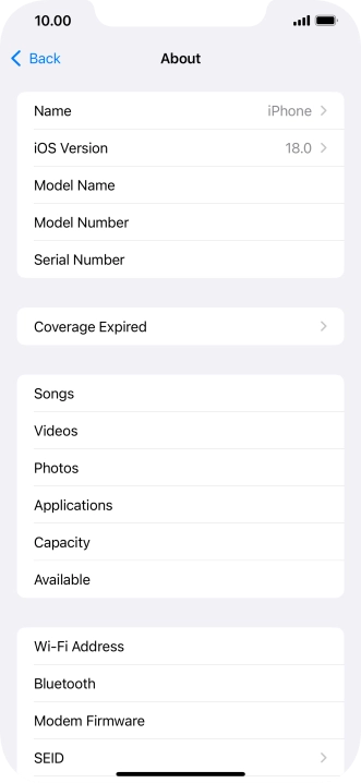 Your phone's software version is displayed next to iOS Version. Your phone's software version is displayed next to iOS Version.