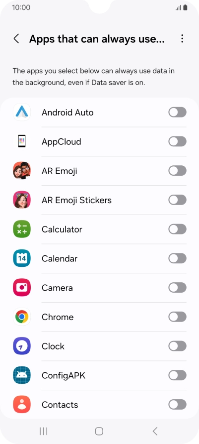 Press the indicators next to the required apps to turn the function on or off.