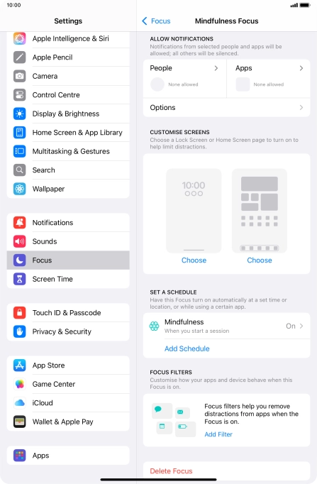 Press People and follow the instructions on the screen to select which contacts you would like to receive calls and notifications from when the selected focus mode is active.