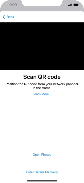 Place the QR code you've received inside the phone camera frame to scan the code. Your eSIM is transferred to your new phone over the internet.