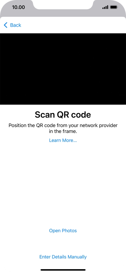 Place the QR code you've received inside the phone camera frame to scan the code. Your eSIM is transferred to your new phone over the internet.