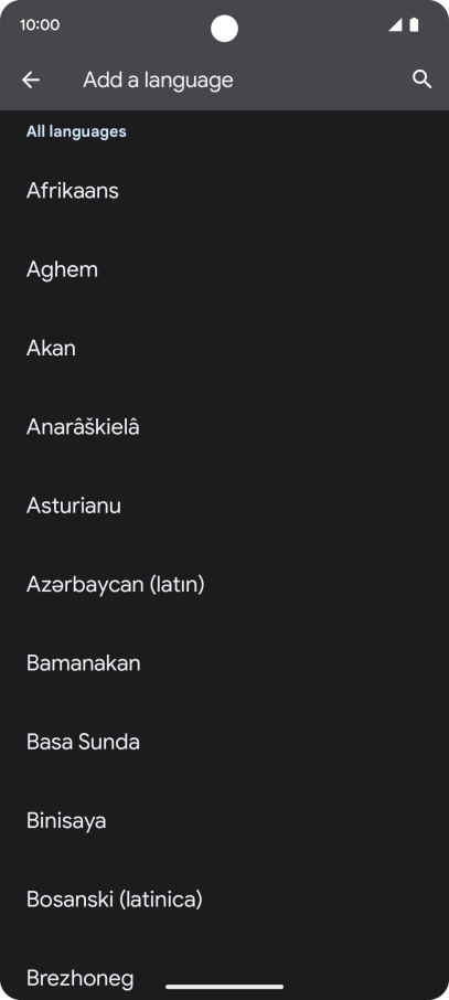 Press the required language to add it to the list of phone languages.