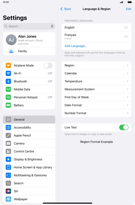 To subsequently select another language as the default language, press the move icon next to the required language and drag it to the top of the list.