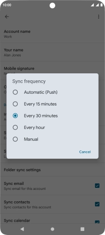 Press the required setting.