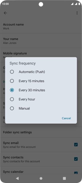 Press the required setting.