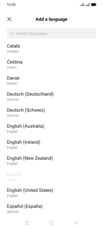 Press the required language to add it to the list of phone languages.