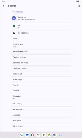 Press Privacy and security.