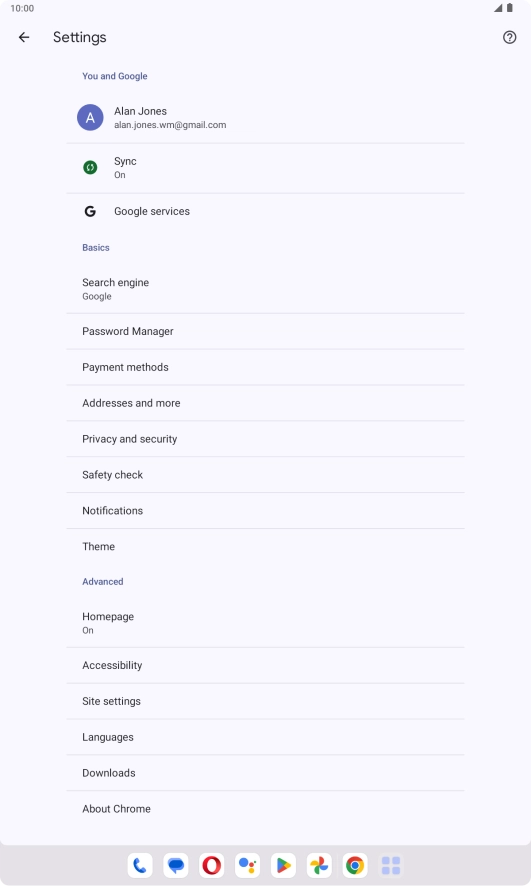 Press Privacy and security.