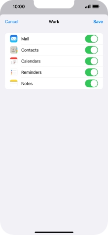 Press the indicators next to the required data types to turn synchronisation of each data type on or off.