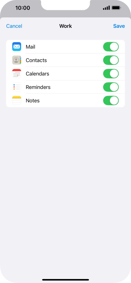 Press the indicators next to the required data types to turn synchronisation of each data type on or off.