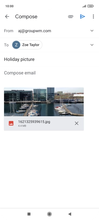 Press the text input field and write the text for your email message. Press the text input field and write the text for your email message.
