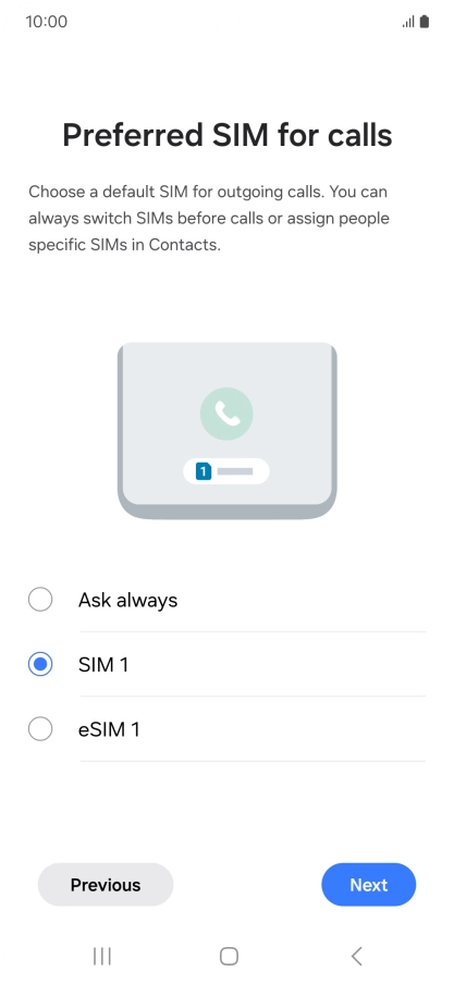 Press the required setting.