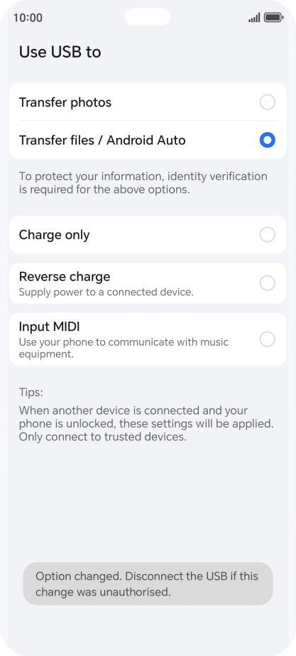 Press Transfer files / Android Auto. Press Transfer files / Android Auto.