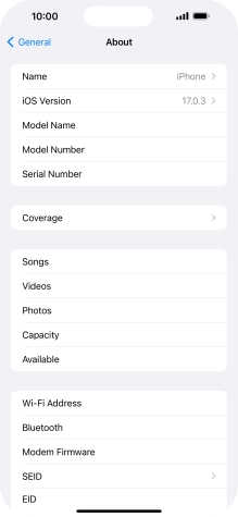 Your phone's software version is displayed next to iOS Version. Your phone's software version is displayed next to iOS Version.