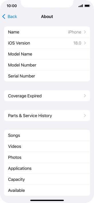 Your phone's software version is displayed next to iOS Version.