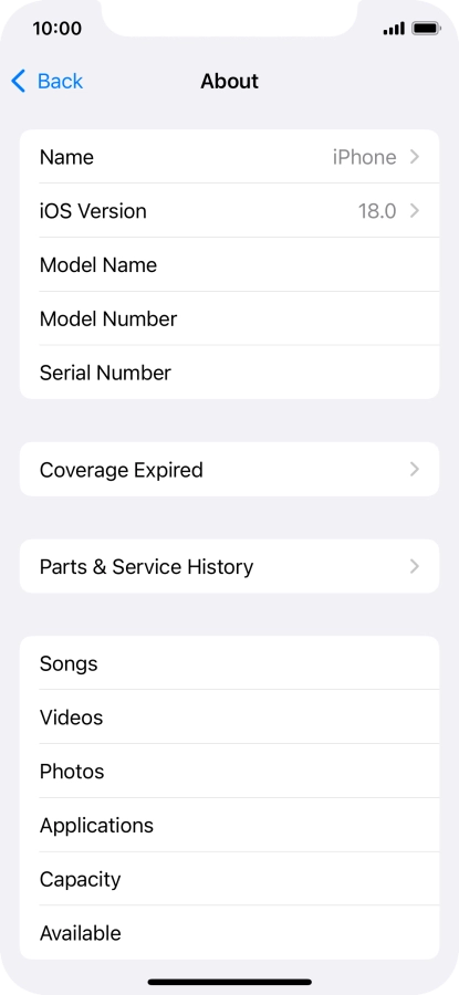 Your phone's software version is displayed next to iOS Version.