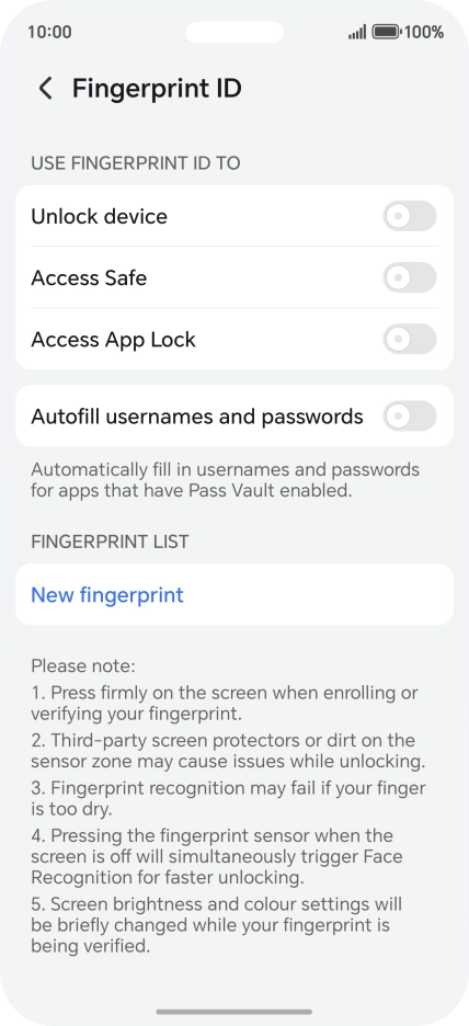Press New fingerprint.