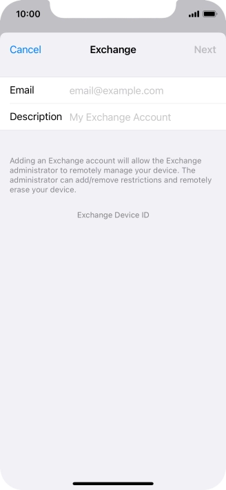 Press Email and key in your email address.