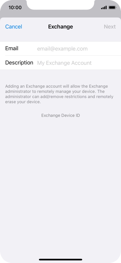 Press Email and key in your email address.