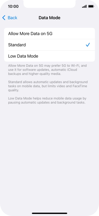 Press the required setting. Press the required setting.