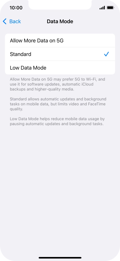 Press the required setting. Press the required setting.