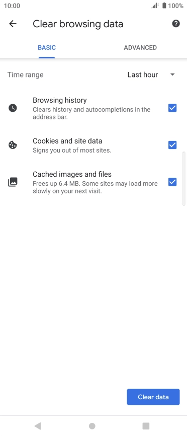 Press the field next to the required data types. Press the field next to the required data types.